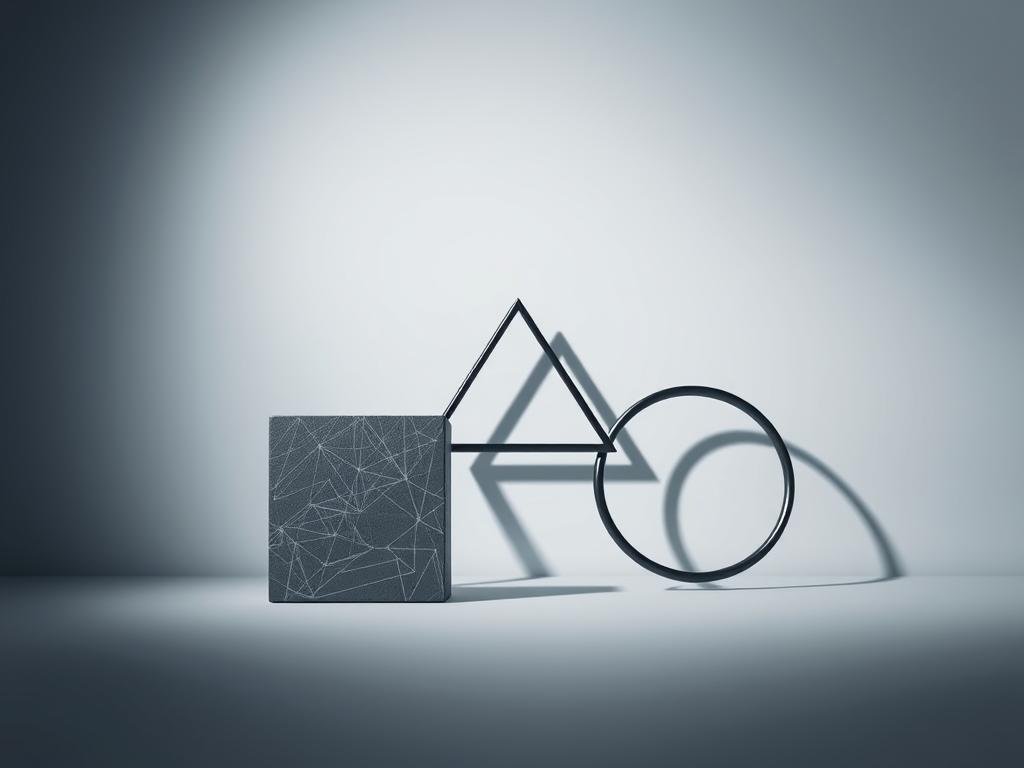 A crisp, high-contrast image depicting the conceptual meanings of "deny, defend, depose" in a minimalist, symbolic style. In the foreground, three interconnected geometric shapes - a square, a triangle, and a circle - represent the three key terms. The square symbolizes "deny," the triangle "defend," and the circle "depose." The shapes are rendered in a cool, muted color palette, conveying a sense of seriousness and gravity. The middle ground features a subtle grid or network pattern, hinting at the complex web of relationships between the concepts. The background is a clean, neutral space, allowing the central symbols to take center stage. Dramatic, directional lighting from the left casts strong shadows, adding depth and dimensionality to the composition. An overall sense of minimalism, balance, and conceptual clarity permeates the image.