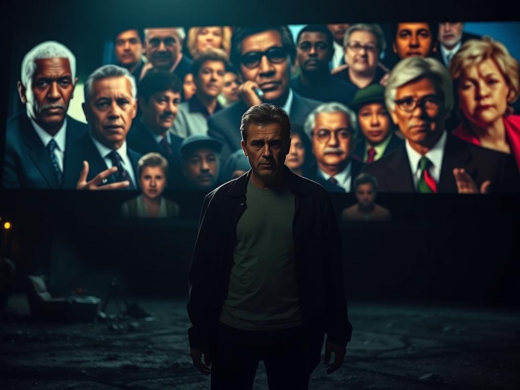 A dramatic, cinematic scene showcasing the contrasting journeys of individuals seeking redemption after major setbacks. In the foreground, a solitary figure stands amidst a dimly lit, urban landscape, their expression conveying a mix of determination and vulnerability. Behind them, a collage of vivid, larger-than-life images depicting other notable figures who have navigated the path of personal and professional comeback, their stories serving as a backdrop to the central subject's own quest for redemption. Dramatic lighting casts long shadows, creating a sense of depth and gravitas. The overall mood is one of contemplation, with a hint of the triumphant yet fragile nature of the human spirit.