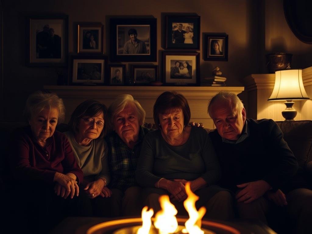 A family gathered in a dimly lit living room, their faces illuminated by the warm glow of a fireplace. Maureen Brainard-Barnes' loved ones sit together, their expressions a mix of sorrow and cherished memories. Soft, diffused lighting casts gentle shadows, creating an atmosphere of introspection and intimacy. In the background, framed photographs hang on the wall, capturing moments of joy and connection, a testament to the family's shared history. The scene evokes a sense of profound impact, as the weight of loss and the enduring power of remembrance are palpable in every gesture and glance. A family gathered in a dimly lit living room, their faces illuminated by the warm glow of a fireplace. Maureen Brainard-Barnes' loved ones sit together, their expressions a mix of sorrow and cherished memories. Soft, diffused lighting casts gentle shadows, creating an atmosphere of introspection and intimacy. In the background, framed photographs hang on the wall, capturing moments of joy and connection, a testament to the family's shared history. The scene evokes a sense of profound impact, as the weight of loss and the enduring power of remembrance are palpable in every gesture and glance.