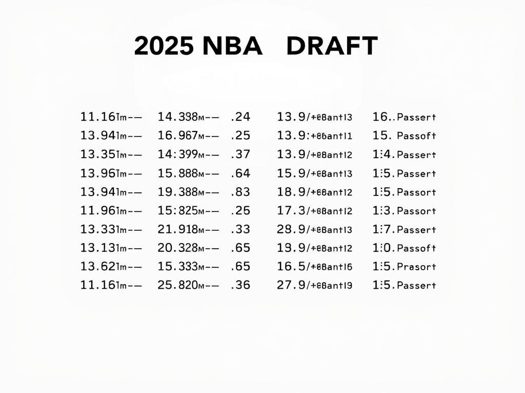 A high-resolution, detailed illustration of the full order of the 2025 NBA Draft Round 2. Set in a clean, minimalist style with a crisp, professional appearance. The layout showcases the draft order numbers in a grid format, with each number neatly aligned and presented in a clear, legible typeface. The background is a neutral solid color, allowing the draft order information to be the primary focus. Subtle, soft lighting creates depth and dimension, while a slightly low camera angle gives the composition a sense of authority and importance, befitting the subject matter. The overall mood is one of clarity, organization, and the serious, business-like nature of the NBA Draft proceedings.