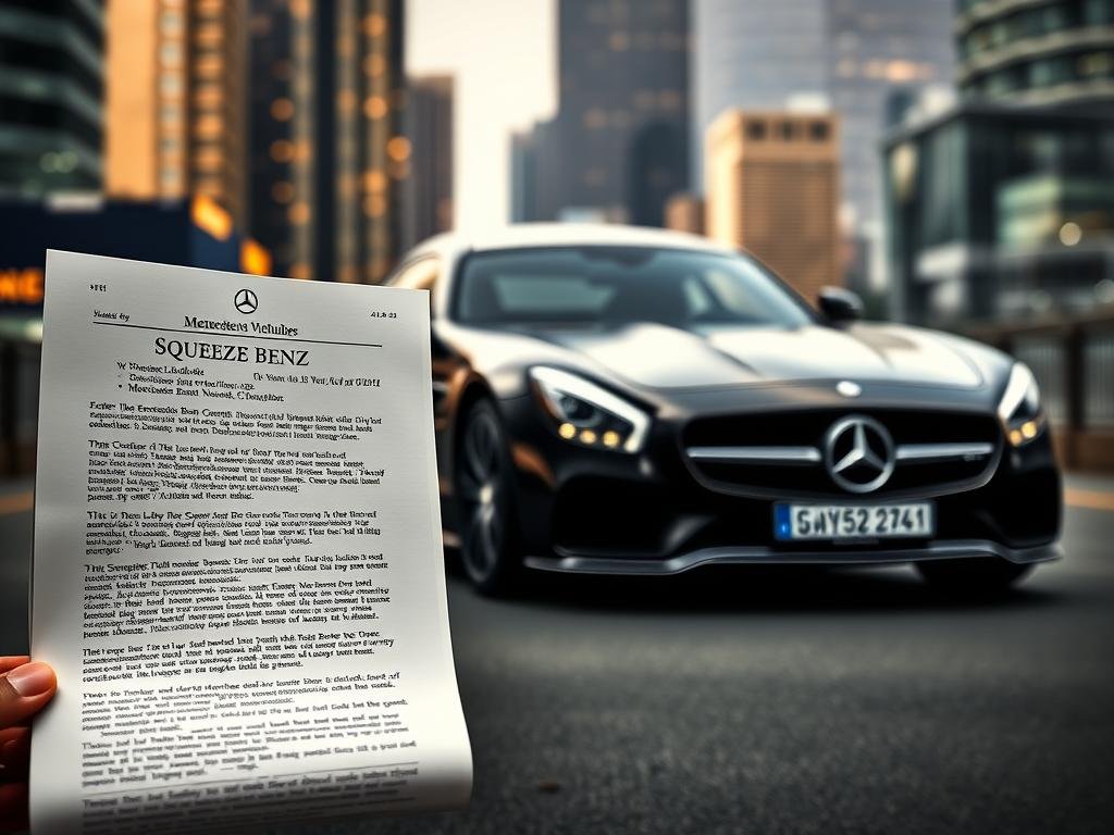 A high-resolution, photorealistic image of the latest news and legal updates surrounding the popular YouTube channel "Squeeze Benz". The foreground depicts a news article or legal document with details about recent charges or investigations against the channel's owner. The middle ground shows a sleek, luxury Mercedes-Benz vehicle, hinting at the channel's focus on fast, expensive cars. The background is a blurred cityscape, conveying a sense of the broader context and consequences of the legal situation. The lighting is dramatic, with strong shadows and highlights to create a serious, urgent tone. The overall composition and angles are designed to draw the viewer's attention to the key details of the news and legal updates.