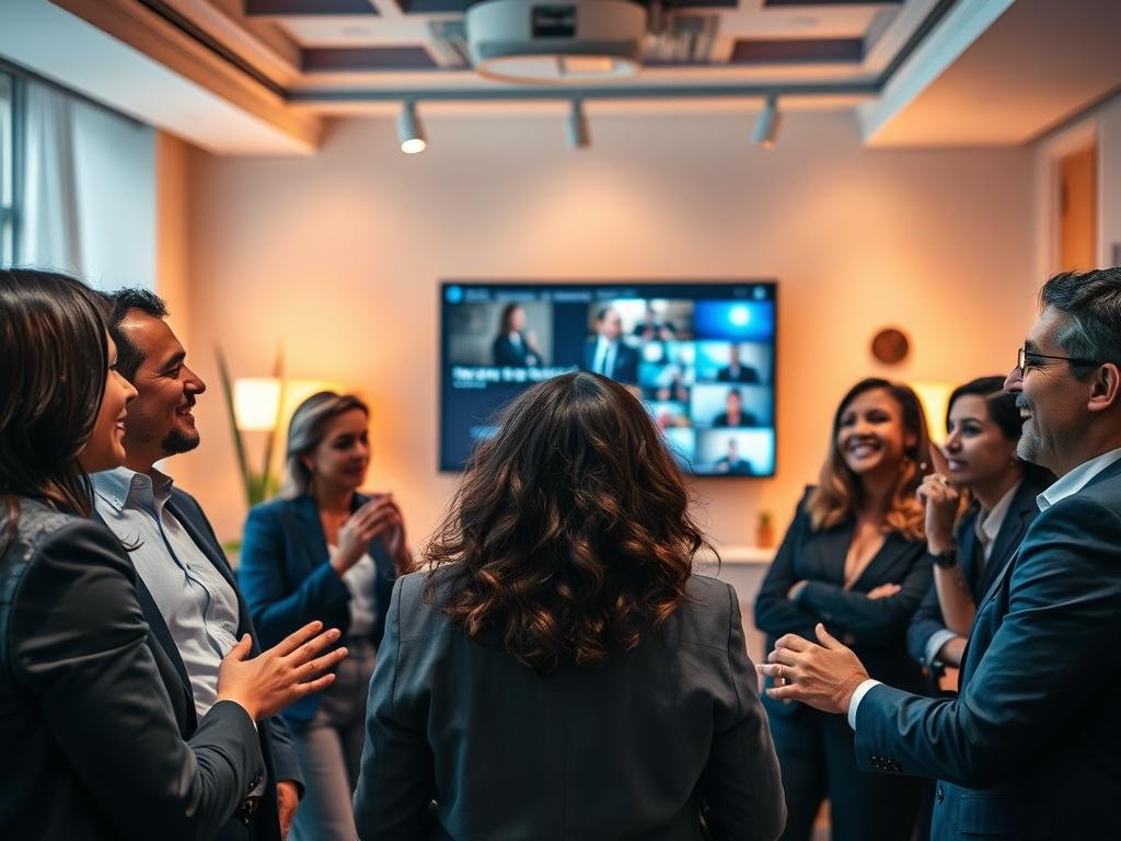A dynamic and engaging scene capturing the essence of "Reception Insights and Storytelling Pace." In the foreground, feature a diverse group of professional individuals in business attire, animatedly discussing a storyline, with expressions of excitement and analysis. The middle ground should include a large screen displaying vibrant graphics and clips from the show, symbolizing storytelling. In the background, a cozy yet modern office setting with soft ambient lighting creates a welcoming atmosphere, accented by warm hues. Use a slightly elevated angle to create depth and focus on the interaction among the characters. The overall mood should be vibrant and insightful, reflecting a collaborative environment filled with creativity and enthusiasm. A dynamic and engaging scene capturing the essence of "Reception Insights and Storytelling Pace." In the foreground, feature a diverse group of professional individuals in business attire, animatedly discussing a storyline, with expressions of excitement and analysis. The middle ground should include a large screen displaying vibrant graphics and clips from the show, symbolizing storytelling. In the background, a cozy yet modern office setting with soft ambient lighting creates a welcoming atmosphere, accented by warm hues. Use a slightly elevated angle to create depth and focus on the interaction among the characters. The overall mood should be vibrant and insightful, reflecting a collaborative environment filled with creativity and enthusiasm.