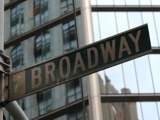 Close-up of the iconic Broadway street sign in New York City, USA.